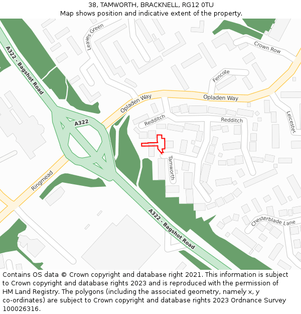 38, TAMWORTH, BRACKNELL, RG12 0TU: Location map and indicative extent of plot