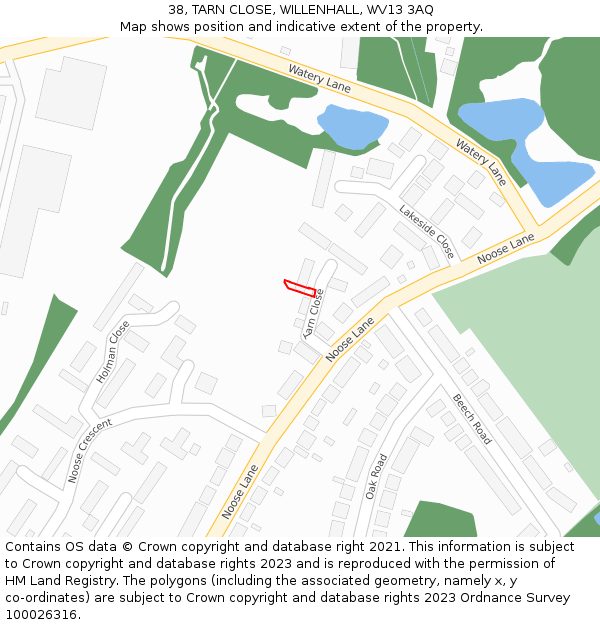 38, TARN CLOSE, WILLENHALL, WV13 3AQ: Location map and indicative extent of plot