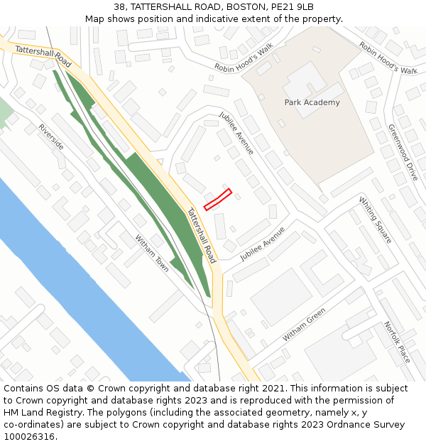 38, TATTERSHALL ROAD, BOSTON, PE21 9LB: Location map and indicative extent of plot