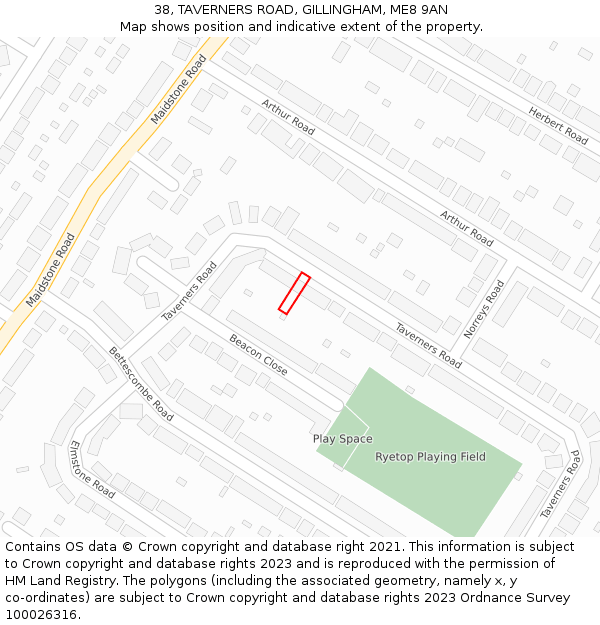 38, TAVERNERS ROAD, GILLINGHAM, ME8 9AN: Location map and indicative extent of plot