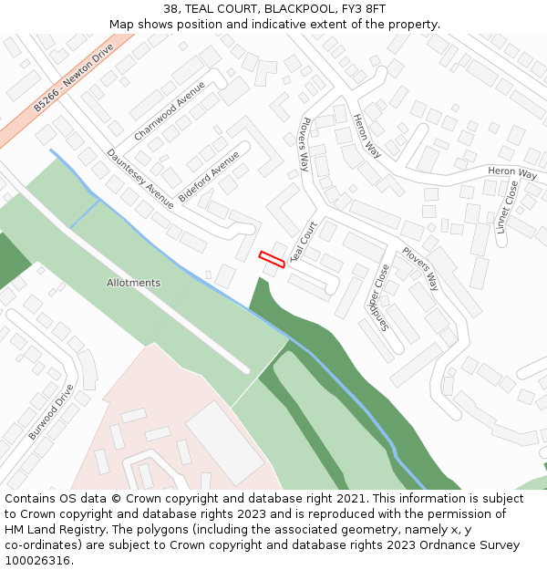 38, TEAL COURT, BLACKPOOL, FY3 8FT: Location map and indicative extent of plot