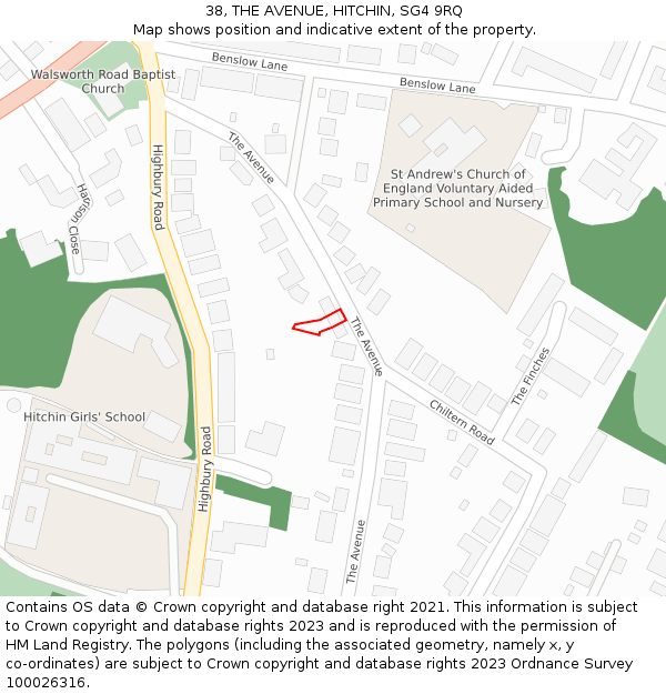 38, THE AVENUE, HITCHIN, SG4 9RQ: Location map and indicative extent of plot