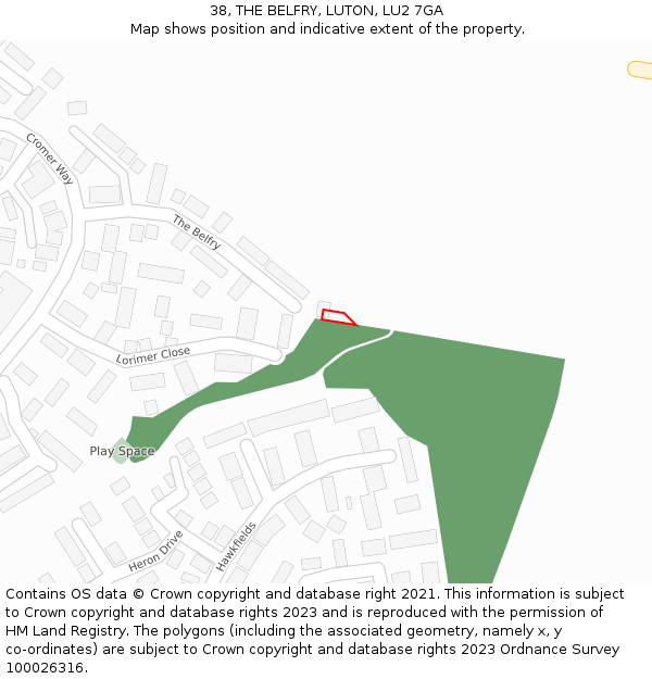 38, THE BELFRY, LUTON, LU2 7GA: Location map and indicative extent of plot