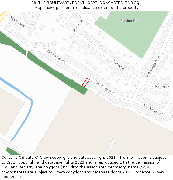 38, THE BOULEVARD, EDENTHORPE, DONCASTER, DN3 2QH: Location map and indicative extent of plot