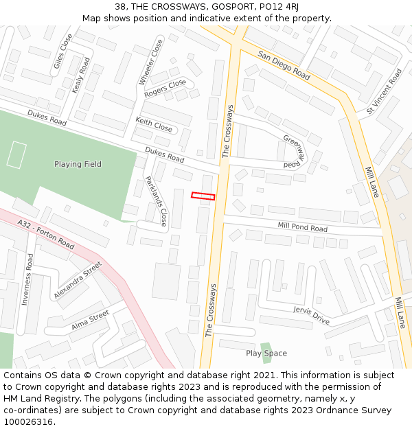 38, THE CROSSWAYS, GOSPORT, PO12 4RJ: Location map and indicative extent of plot