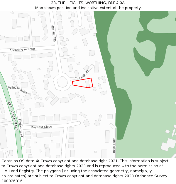38, THE HEIGHTS, WORTHING, BN14 0AJ: Location map and indicative extent of plot