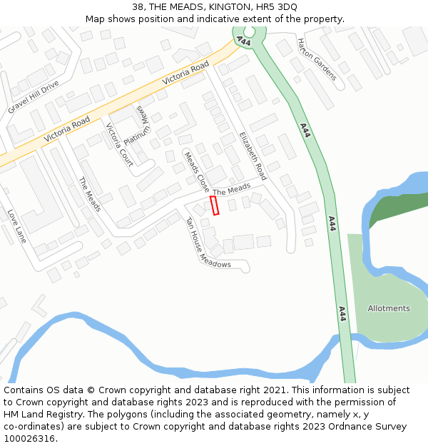 38, THE MEADS, KINGTON, HR5 3DQ: Location map and indicative extent of plot
