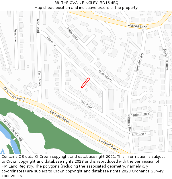 38, THE OVAL, BINGLEY, BD16 4RQ: Location map and indicative extent of plot