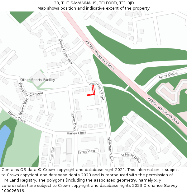 38, THE SAVANNAHS, TELFORD, TF1 3JD: Location map and indicative extent of plot