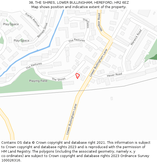 38, THE SHIRES, LOWER BULLINGHAM, HEREFORD, HR2 6EZ: Location map and indicative extent of plot