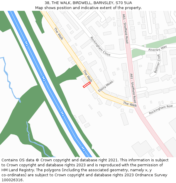 38, THE WALK, BIRDWELL, BARNSLEY, S70 5UA: Location map and indicative extent of plot