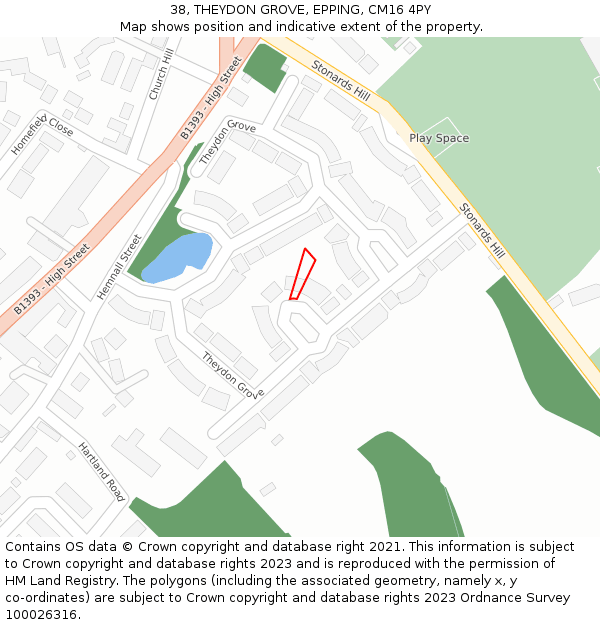 38, THEYDON GROVE, EPPING, CM16 4PY: Location map and indicative extent of plot