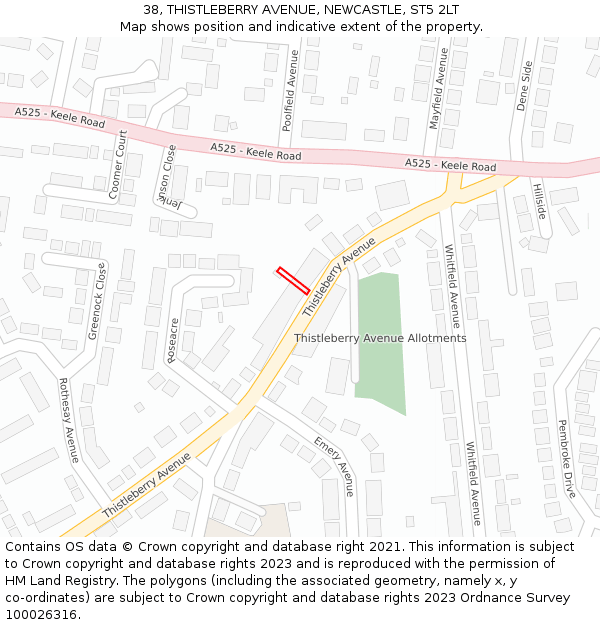 38, THISTLEBERRY AVENUE, NEWCASTLE, ST5 2LT: Location map and indicative extent of plot