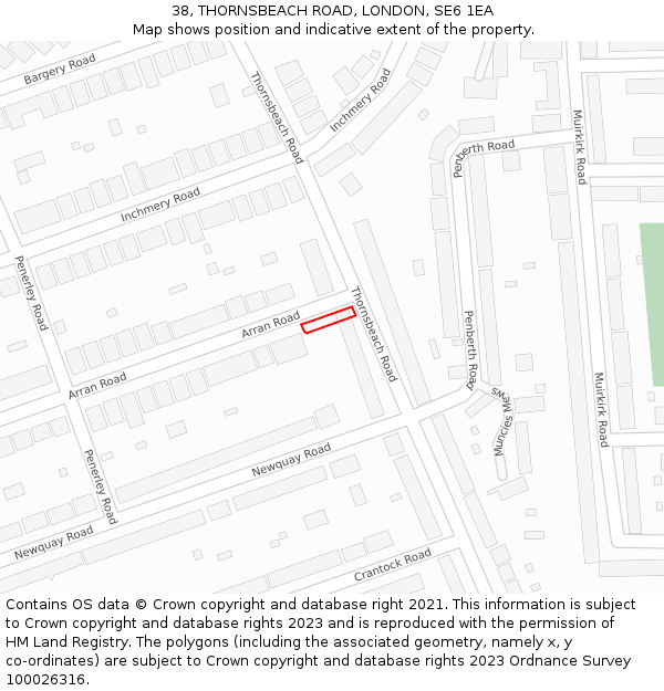 38, THORNSBEACH ROAD, LONDON, SE6 1EA: Location map and indicative extent of plot