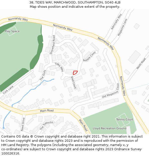 38, TIDES WAY, MARCHWOOD, SOUTHAMPTON, SO40 4LB: Location map and indicative extent of plot