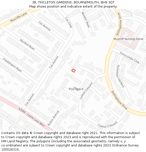 38, TINCLETON GARDENS, BOURNEMOUTH, BH9 3QT: Location map and indicative extent of plot