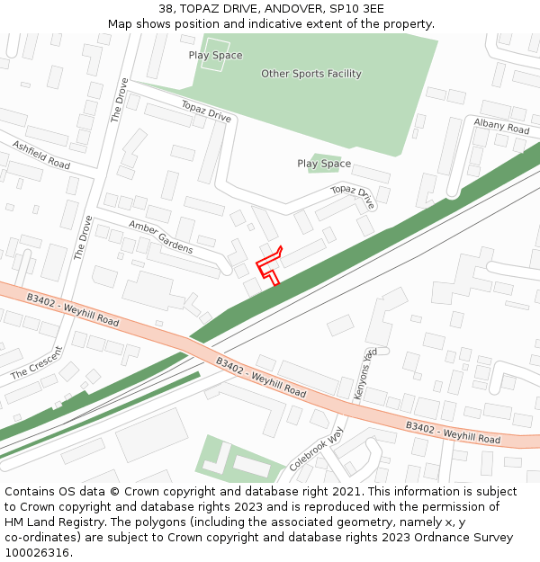 38, TOPAZ DRIVE, ANDOVER, SP10 3EE: Location map and indicative extent of plot