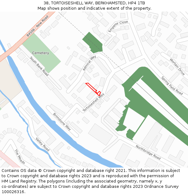 38, TORTOISESHELL WAY, BERKHAMSTED, HP4 1TB: Location map and indicative extent of plot
