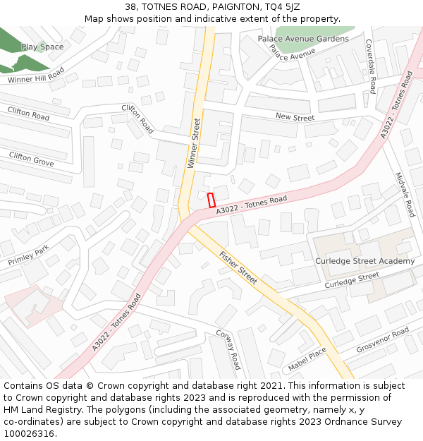 38, TOTNES ROAD, PAIGNTON, TQ4 5JZ: Location map and indicative extent of plot