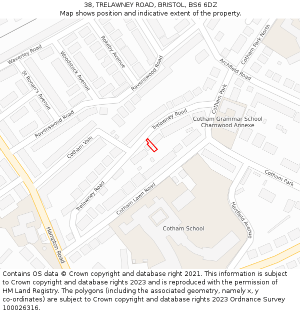 38, TRELAWNEY ROAD, BRISTOL, BS6 6DZ: Location map and indicative extent of plot