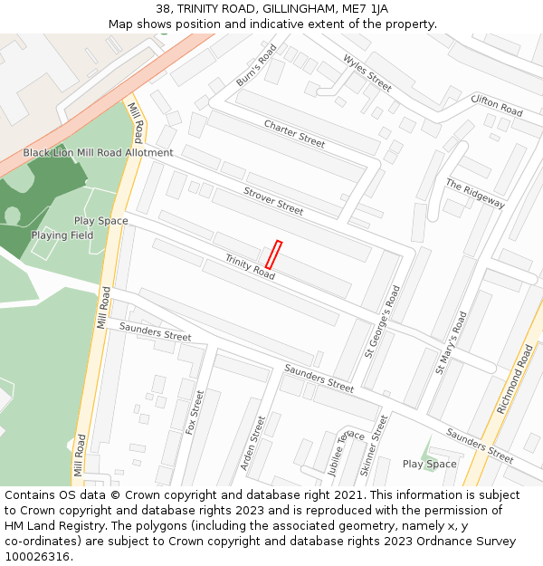 38, TRINITY ROAD, GILLINGHAM, ME7 1JA: Location map and indicative extent of plot