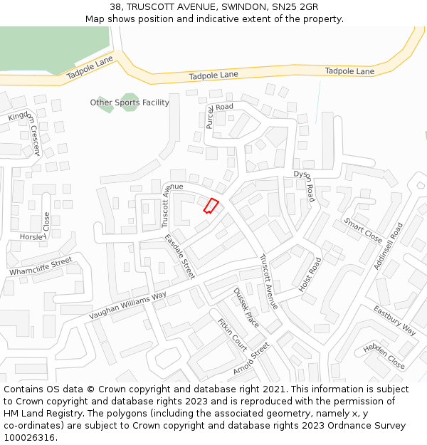38, TRUSCOTT AVENUE, SWINDON, SN25 2GR: Location map and indicative extent of plot
