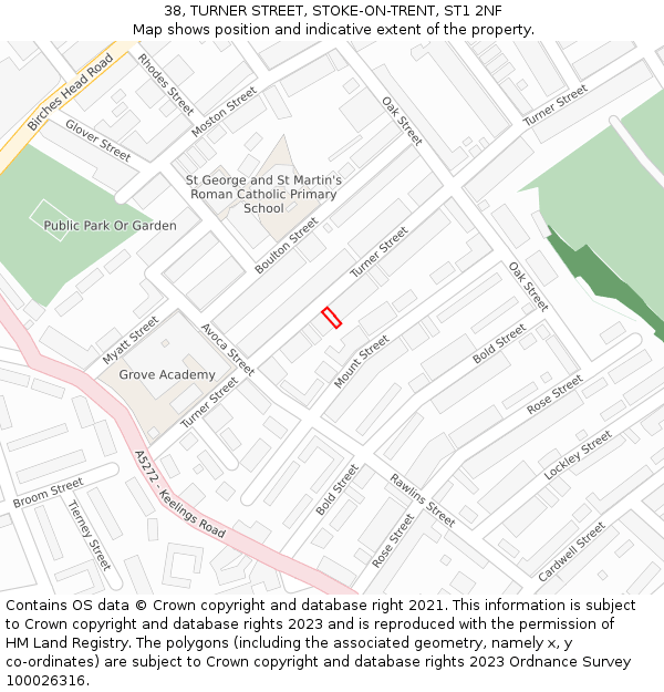 38, TURNER STREET, STOKE-ON-TRENT, ST1 2NF: Location map and indicative extent of plot