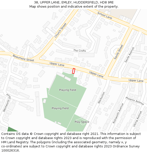 38, UPPER LANE, EMLEY, HUDDERSFIELD, HD8 9RE: Location map and indicative extent of plot
