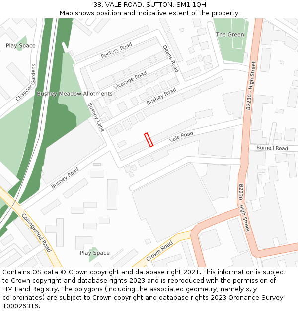 38, VALE ROAD, SUTTON, SM1 1QH: Location map and indicative extent of plot