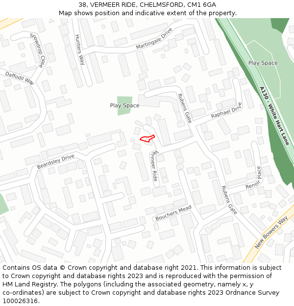 38, VERMEER RIDE, CHELMSFORD, CM1 6GA: Location map and indicative extent of plot
