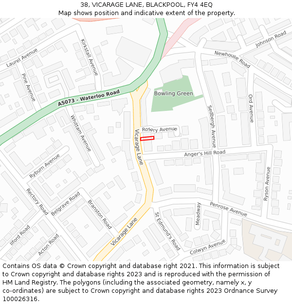 38, VICARAGE LANE, BLACKPOOL, FY4 4EQ: Location map and indicative extent of plot