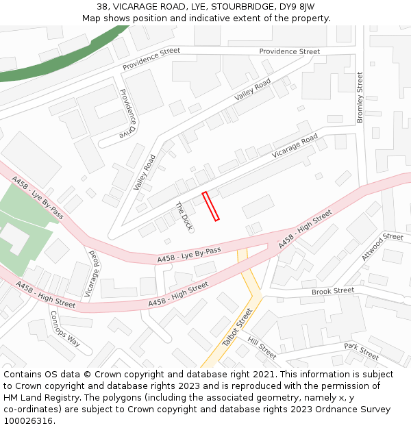 38, VICARAGE ROAD, LYE, STOURBRIDGE, DY9 8JW: Location map and indicative extent of plot