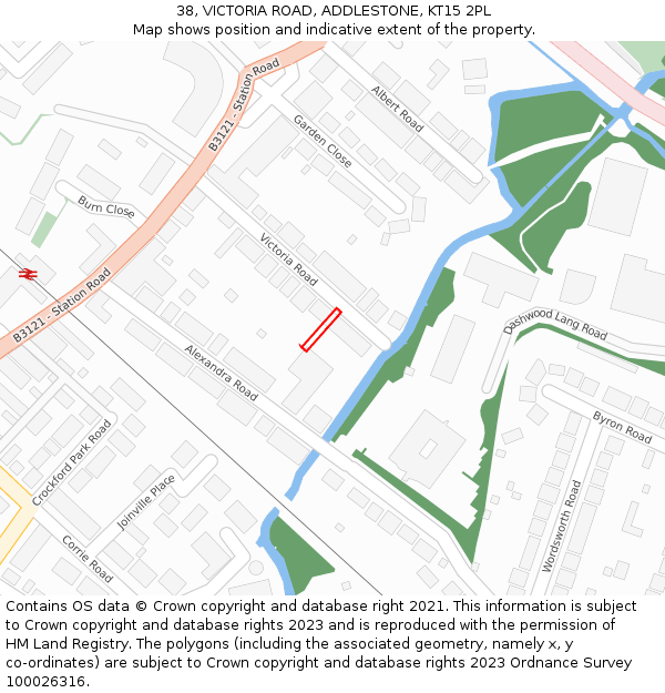 38, VICTORIA ROAD, ADDLESTONE, KT15 2PL: Location map and indicative extent of plot