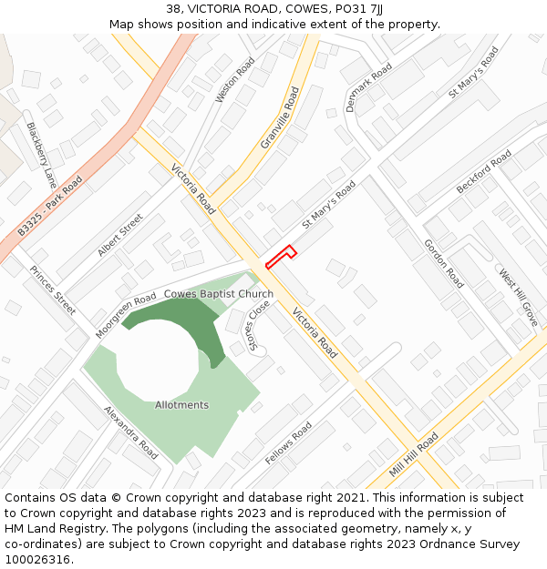 38, VICTORIA ROAD, COWES, PO31 7JJ: Location map and indicative extent of plot
