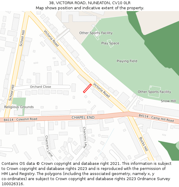 38, VICTORIA ROAD, NUNEATON, CV10 0LR: Location map and indicative extent of plot
