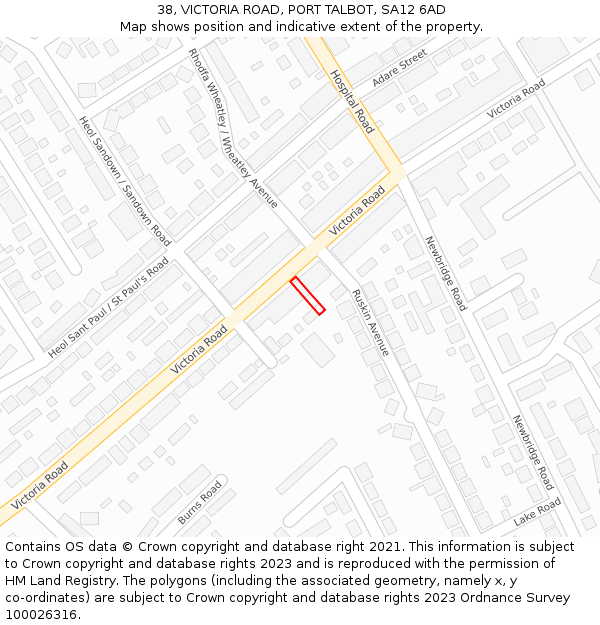 38, VICTORIA ROAD, PORT TALBOT, SA12 6AD: Location map and indicative extent of plot