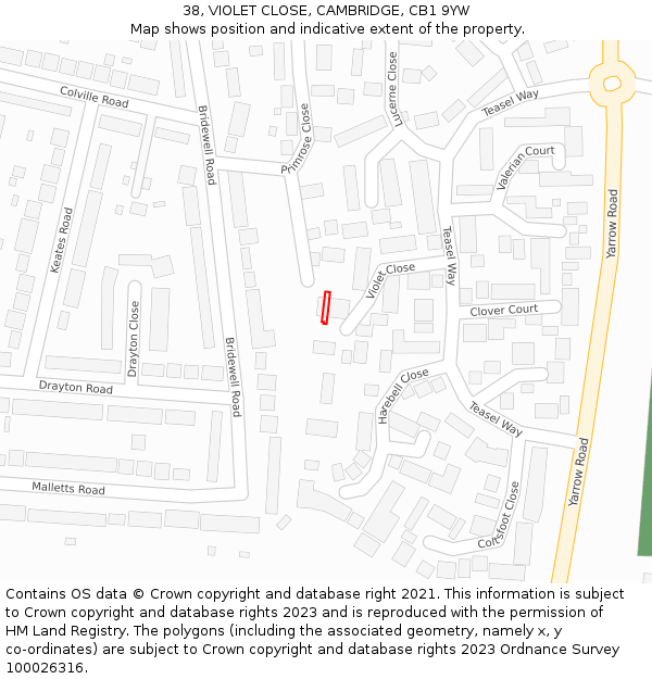 38, VIOLET CLOSE, CAMBRIDGE, CB1 9YW: Location map and indicative extent of plot