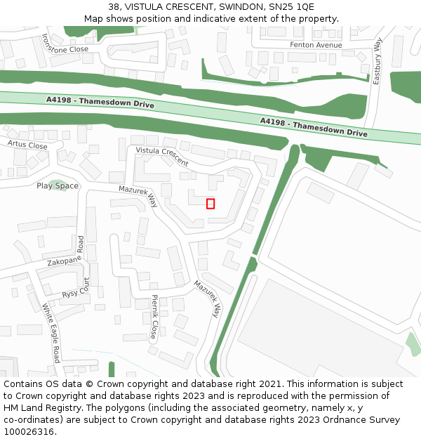 38, VISTULA CRESCENT, SWINDON, SN25 1QE: Location map and indicative extent of plot