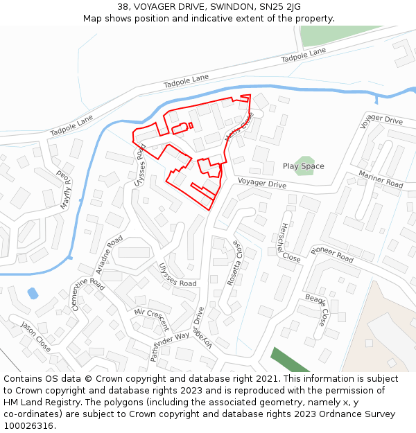38, VOYAGER DRIVE, SWINDON, SN25 2JG: Location map and indicative extent of plot