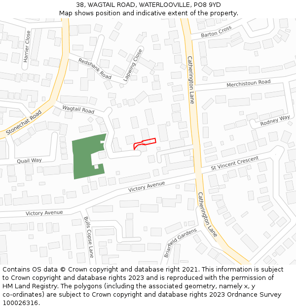 38, WAGTAIL ROAD, WATERLOOVILLE, PO8 9YD: Location map and indicative extent of plot