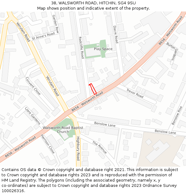 38, WALSWORTH ROAD, HITCHIN, SG4 9SU: Location map and indicative extent of plot