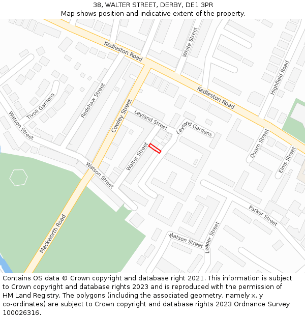 38, WALTER STREET, DERBY, DE1 3PR: Location map and indicative extent of plot