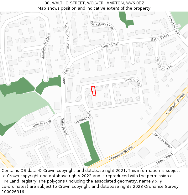 38, WALTHO STREET, WOLVERHAMPTON, WV6 0EZ: Location map and indicative extent of plot