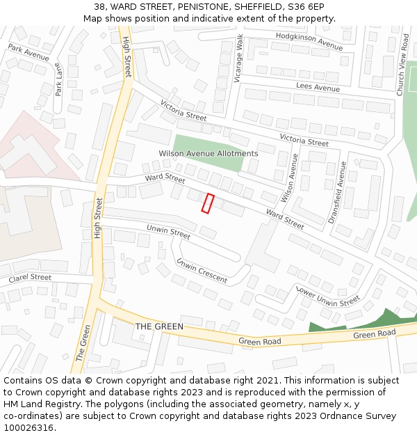 38, WARD STREET, PENISTONE, SHEFFIELD, S36 6EP: Location map and indicative extent of plot