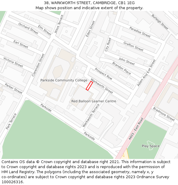 38, WARKWORTH STREET, CAMBRIDGE, CB1 1EG: Location map and indicative extent of plot