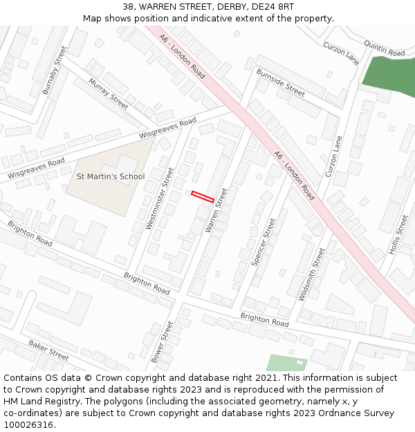 38, WARREN STREET, DERBY, DE24 8RT: Location map and indicative extent of plot
