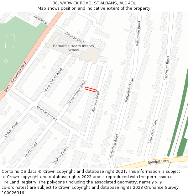 38, WARWICK ROAD, ST ALBANS, AL1 4DL: Location map and indicative extent of plot