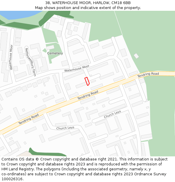 38, WATERHOUSE MOOR, HARLOW, CM18 6BB: Location map and indicative extent of plot