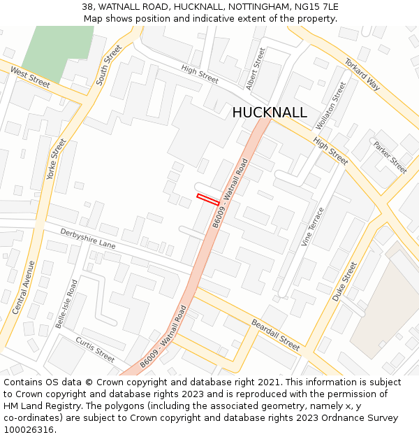 38, WATNALL ROAD, HUCKNALL, NOTTINGHAM, NG15 7LE: Location map and indicative extent of plot