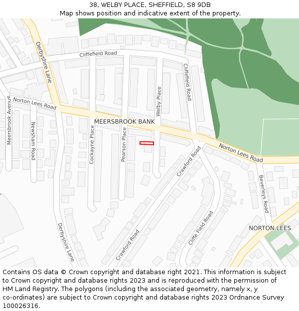 38, WELBY PLACE, SHEFFIELD, S8 9DB: Location map and indicative extent of plot